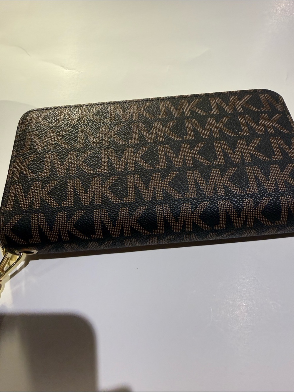 Michael Kors Black and Brown Signature MK Zip Wallet